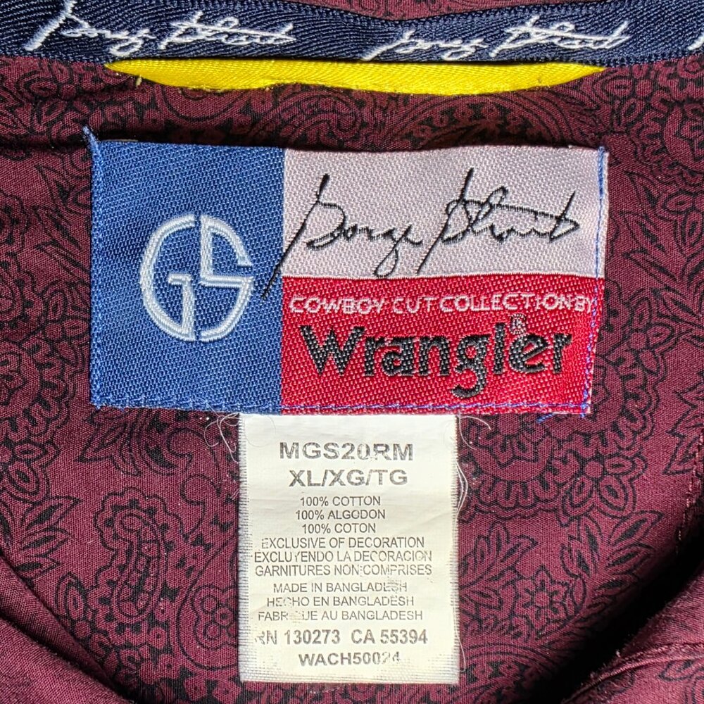 Wrangler George Straight Cowboy Mens Maroon and Black Button Up Shirt Size XL - Picture 4 of 13